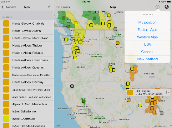 Avalanche Risk Level Map: USA & Canada